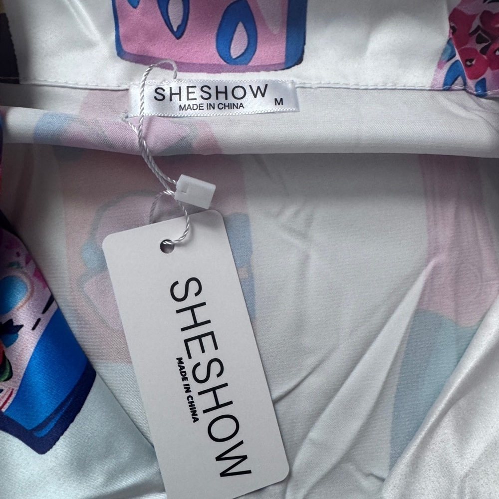 NWT SHESHOW Silky White Bottle-Print Pajama Set-Medium - Picture 3 of 7